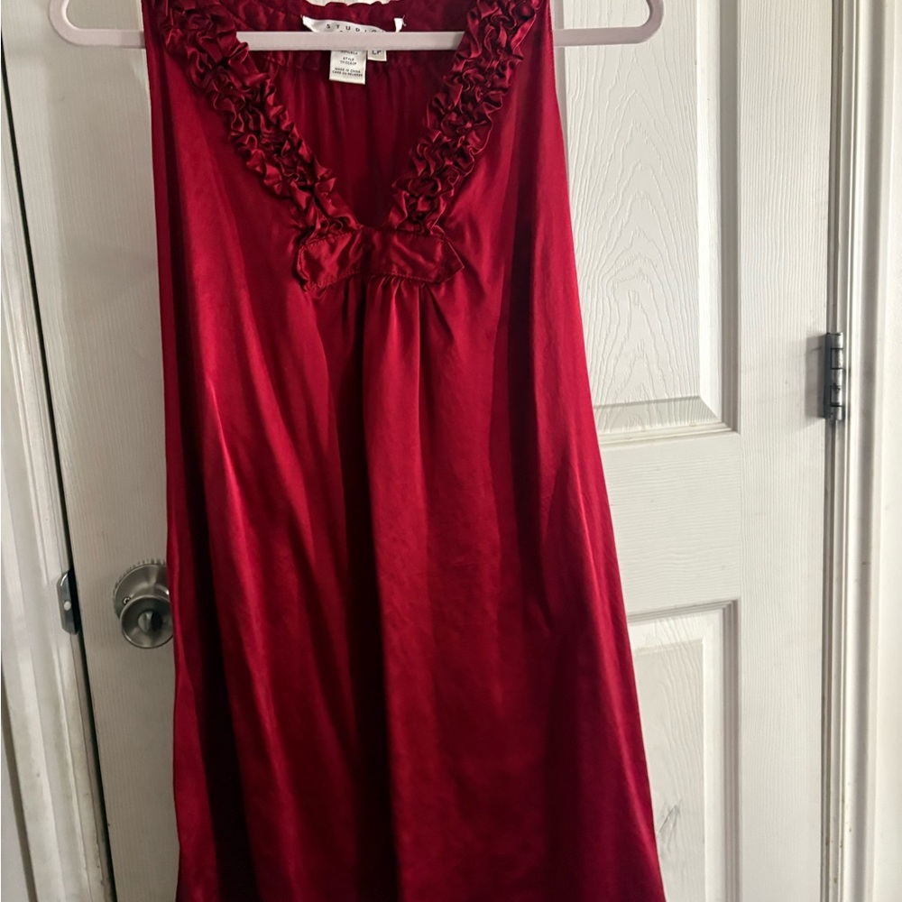 Studio M Red Satin Ruffle-Trim Night Chemise